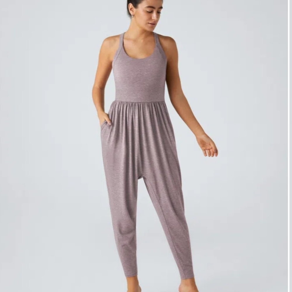 NWT HALARA Purple Racerback Jumpsuit with Tapered Legs